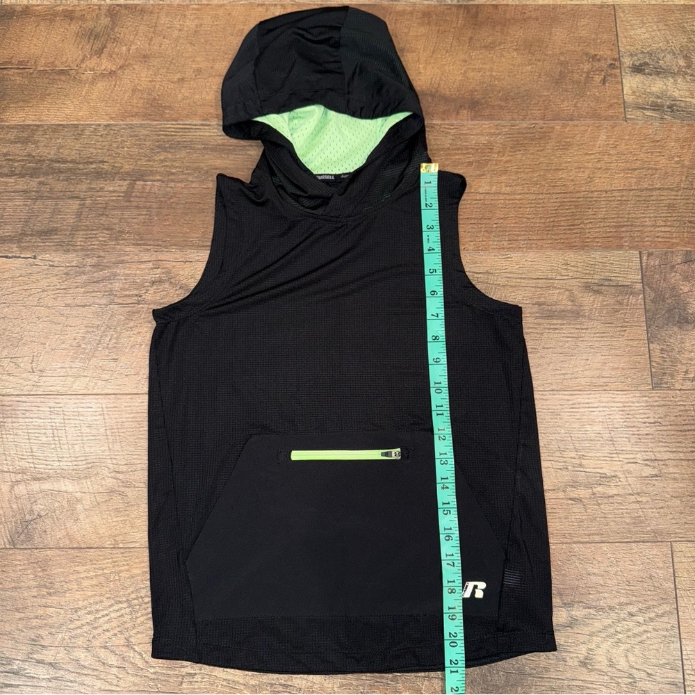 Russell Muscle Black Sleeveless Hoodie with Green Accents - Picture 10 of 11